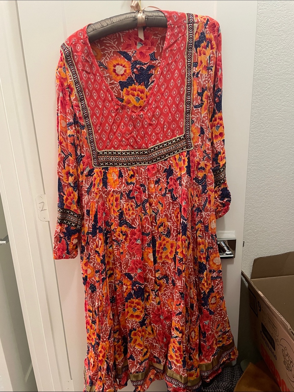 Anthropologie Red Floral Boho Maxi Dress